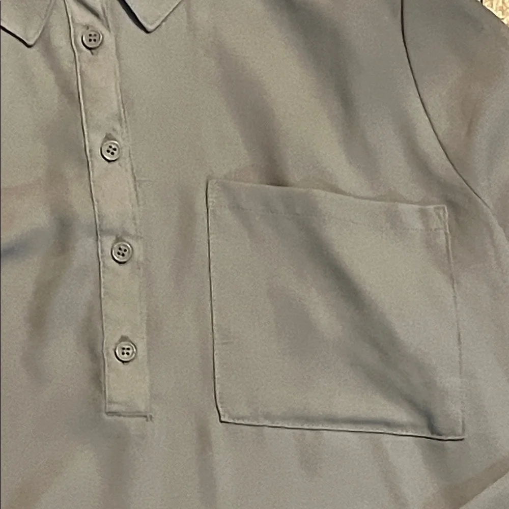 Women’s Light Gray Long-Sleeve Polo Shirt lightweight - Picture 3 of 4